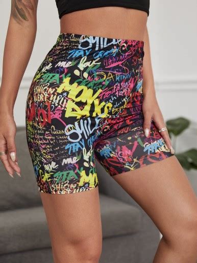 graphic print biker shorts.